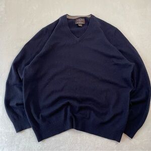 Black Brown 1826 100% Cashmere Long Sleeved V Neck Sweater Navy Blue Mens Sz XL